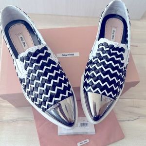 MIU MIU - leather black and white slip on with cap toes Size 39